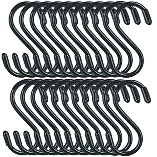 DINGEE 30 Pack Vinyl Coated Heavy Duty S Hooks for Hanging Plants, Clothes, Non Slip Steel Metal Black Rubber Coated Closet S Hooks for Hanging Jeans, Jewelry, Pot, Pan