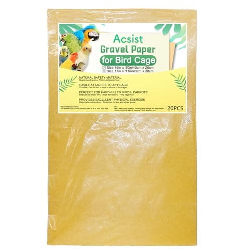 Acsist 50PCS Gravel Paper for Bird Cage, 17 x 11 inch Cuttable Sea Sand Paper Liners, Calcium Sandpaper for Hard-Billed Birds, Bird Cage Liners for Parrots,Cockatiels & All Your Feathered Friends