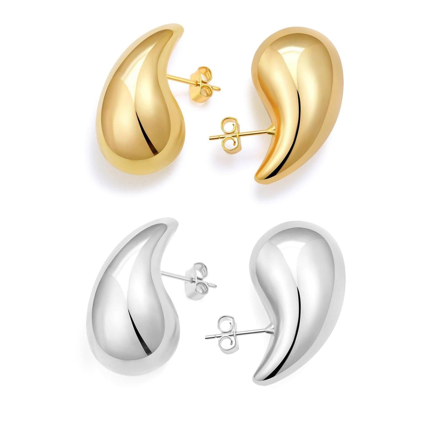 Vuleto 2 Pairs Teardrop Earrings Dupes Set for Women, Lightweight Gold Silver Chunky Hoops Tear Drop Dangle Earrings Hypoallergenic Trendy Fashion Jewelry Gifts