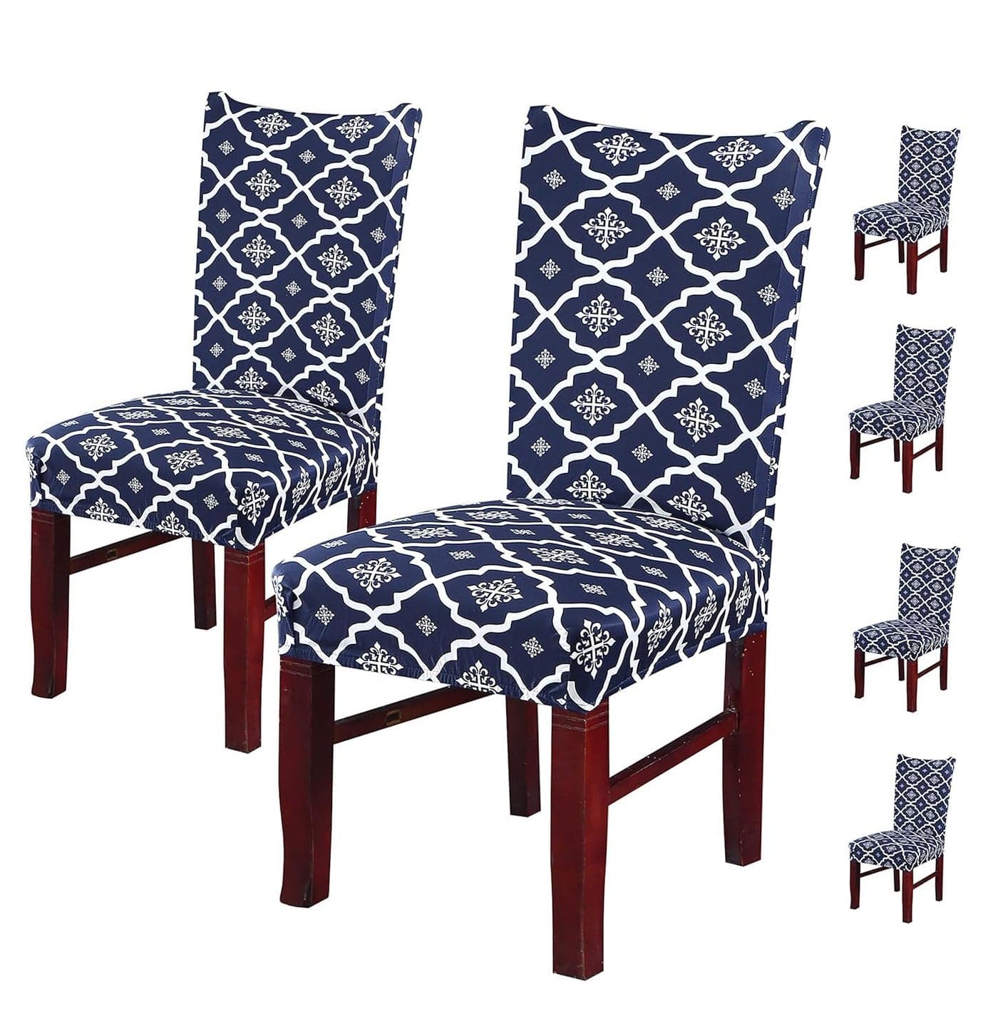 Styleys Elastic Chair Cover Stretch Removable Washable Short Dining Chair Cover Protector Seat Slipcover (Set of 6, Jaipur Blue, SD3163)