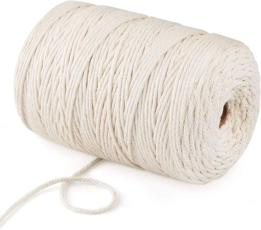 DIY Crafts Pack of 3 Pcs, Off White, Durable 3mm Cotton Macrame Rope Natural Beige Twisted Cord Artisan Cord Rope H (Pack of 3 Pcs, Off White)