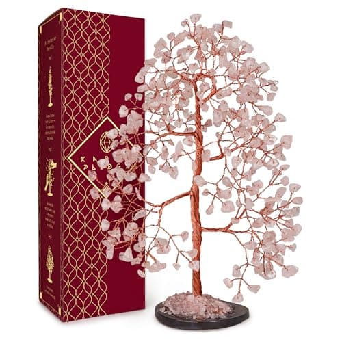 KARMAPLEDGE Rose Quartz Crystal Tree of Life Birthday Gifts for Women Men Frineds Handmade Chakra Healing Tree for Home Room Office Decor Bring Money Positivity Good Luck Gifts for Mom Dad