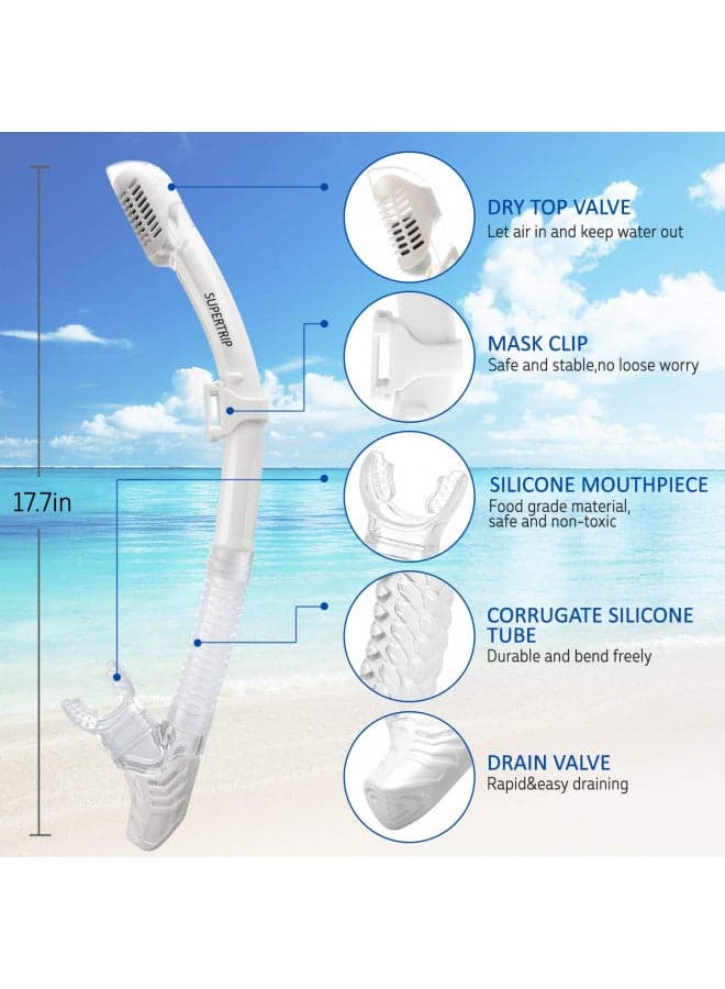 Supertrip Dry Snorkel Adult, Scuba Diving with Splash Guard and Top Valve, Freediving Snorkeling Swimming Snorkel for Adults Youth