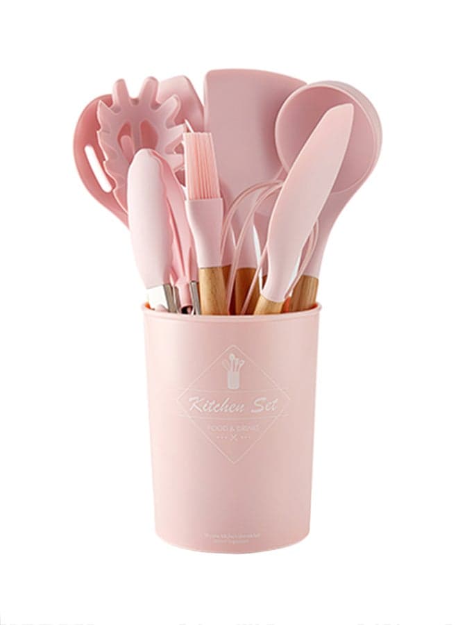 12 Piece Barreled Cooking Utensils Set With Wooden Handle Multicolour