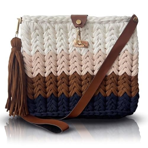 CHQEL Evening Clutch Bag for Women, Handmade Crochet Wedding Party Purse, Small Flap Formal Crossbody Handbag Evening Clutch (Autumn)