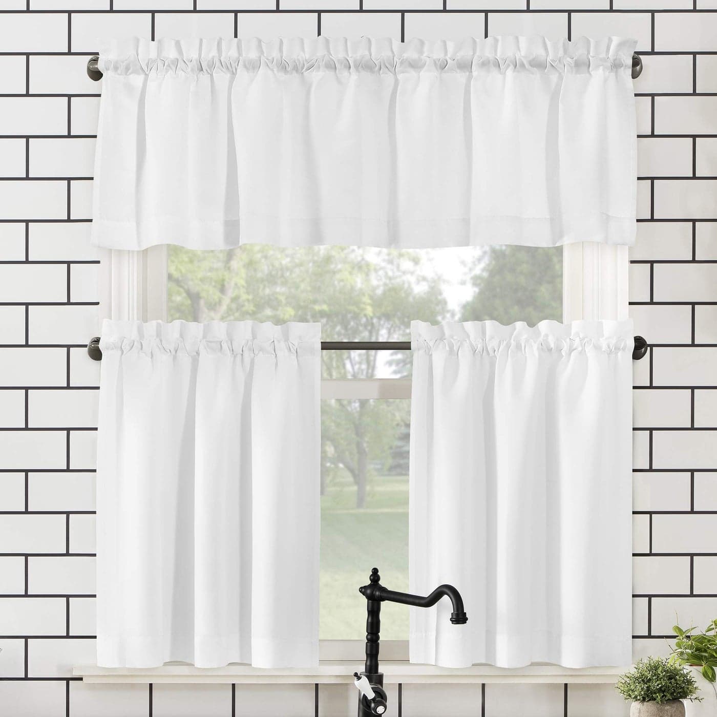 No 918 Martine Microfiber SemiSheer Rod Pocket Kitchen Curtain Valance and Tiers Set 54 x 24 White Set of 3 1 Pack