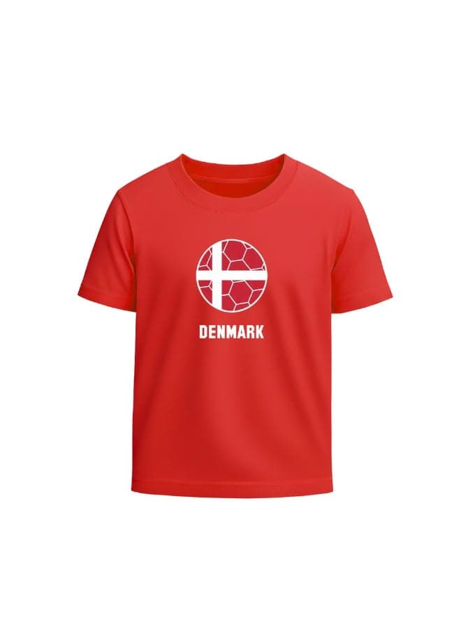Denmark Unisex Kids T-Shirt - Short Sleeve Round Neck Cotton Tshirt for Boys and Girls - Soft and Comfortable - Gift for Young Football Fans