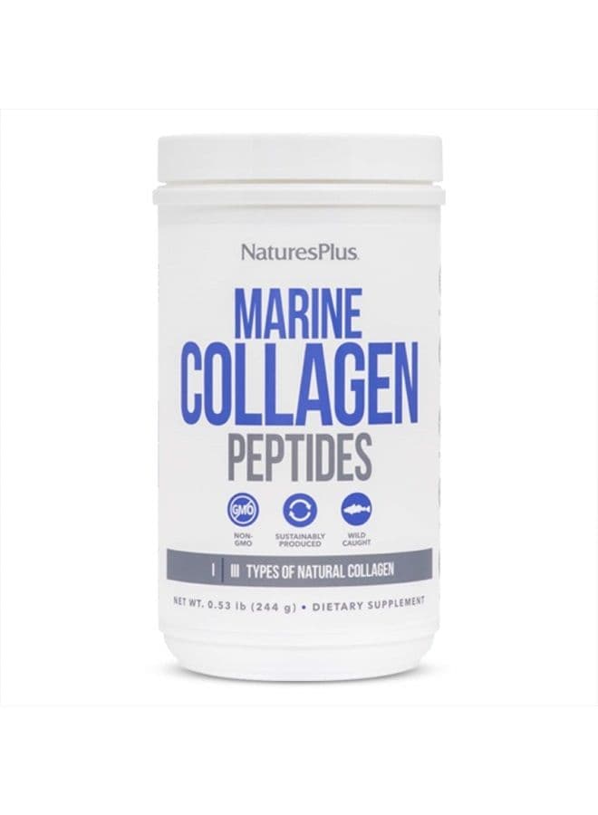 NaturesPlus Marine Collagen Peptides, Unflavored - .53 lb Tub - Hydrolyzed Protein Powder - Supports Vital Organs, Joint Mobility & Hair, Skin & Nails - Gluten-Free, Non-GMO - 20 Servings