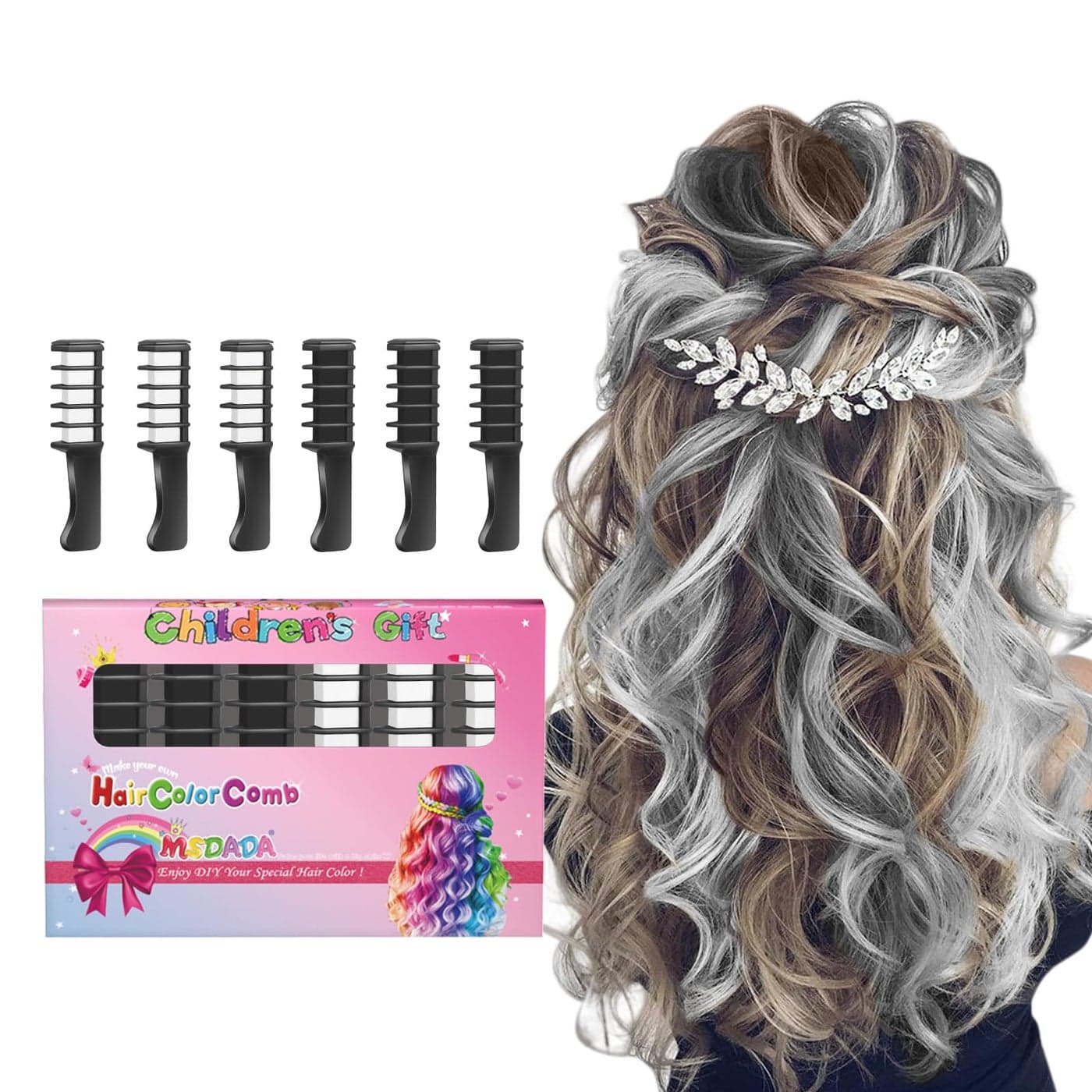 MSDADA New Hair Chalk Comb Temporary Hair Color Dye for Girls Kids with Light Color Hair Washable Hair Chalk for Girls Age 4 5 6 7 8 9 10 Birthday Cosplay DIY Christmas New Year Black White