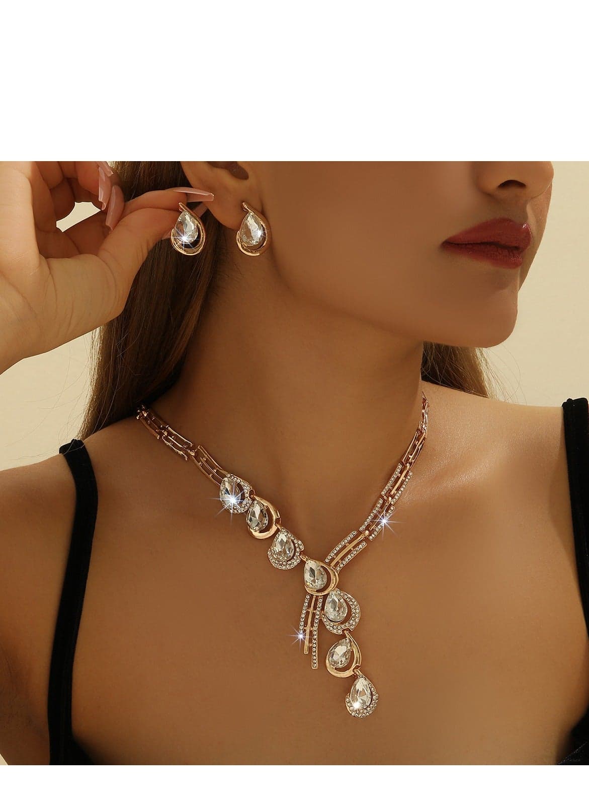 2 Piece Necklace u0026 Earrings Jewelry Set Shiny Chic Rhinestone Embellished Jewelry Set Perfect for Ladies Gifts for Girlfriends, Wife, Mother, Bridesmaids, Wedding Party, Gala Prom Accessories