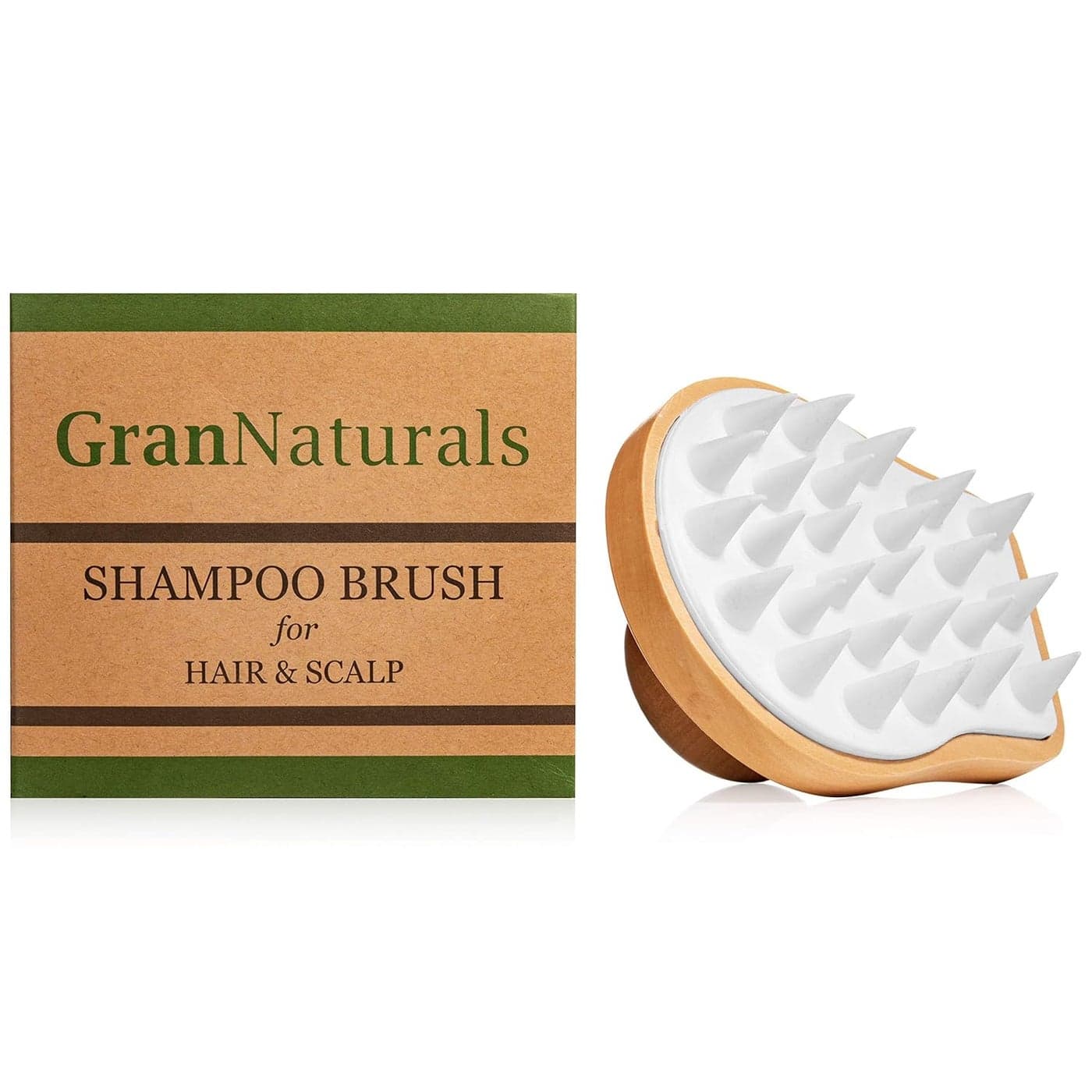 GranNaturals Wooden Shampoo Scrubber Brush Shower Scalp Massager for Men Women Head Exfoliator with Silicone Bristles Helps Promote Healthy Blood Flow Dandruff Removal