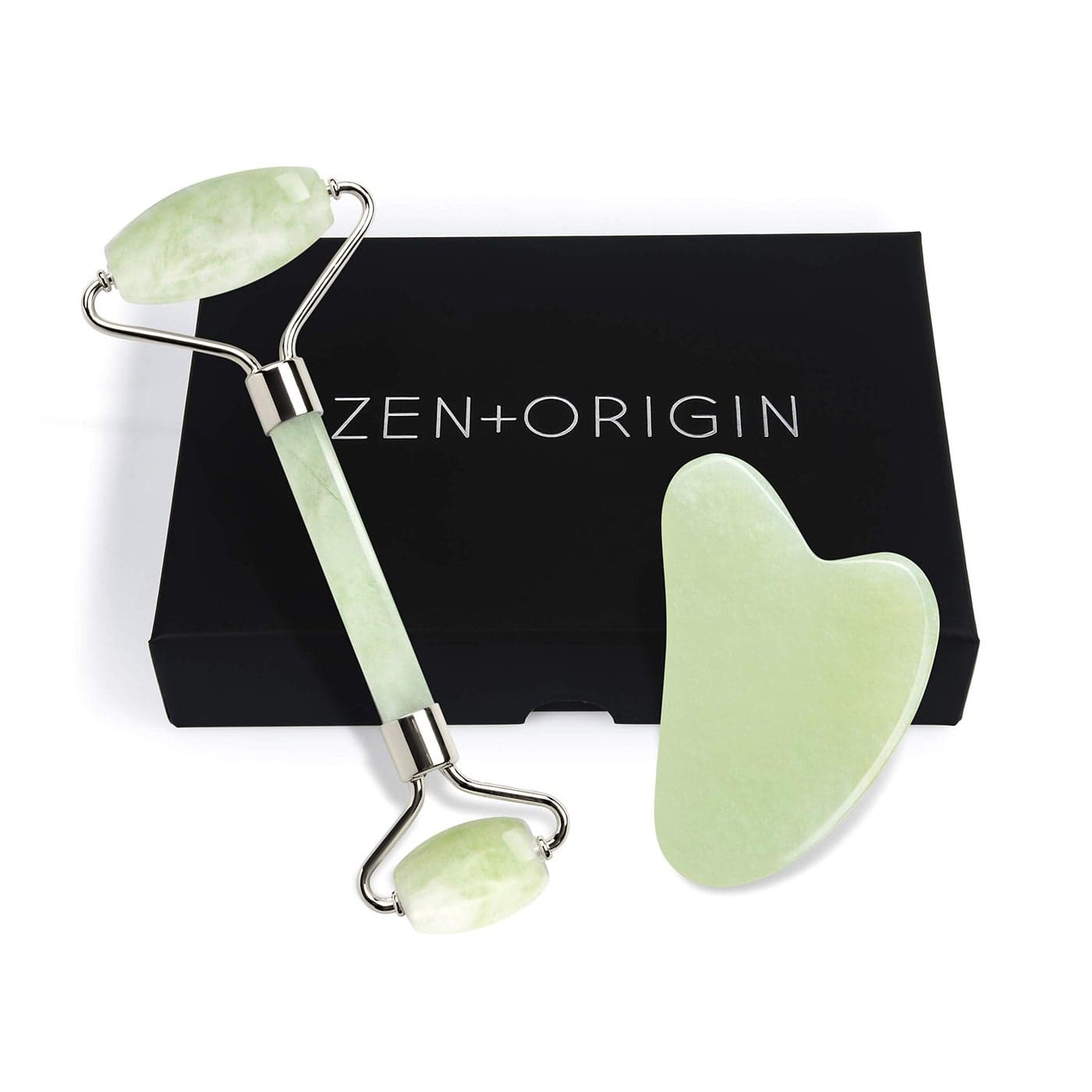 Jade Roller and Gua Sha Set 100 Natural Jade Stone Face Roller Dual Sided Massage Roller Stimulates Blood Flow Relieves Stress Reduces Signs of Aging Travel Pouch Included Gift Box