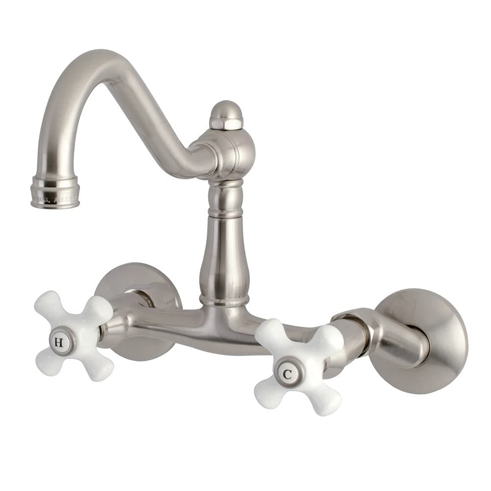 Kingston Brass KS3228PX Vintage Wall Mount Kitchen Faucet Brushed Nickel 85 x 8 x 6