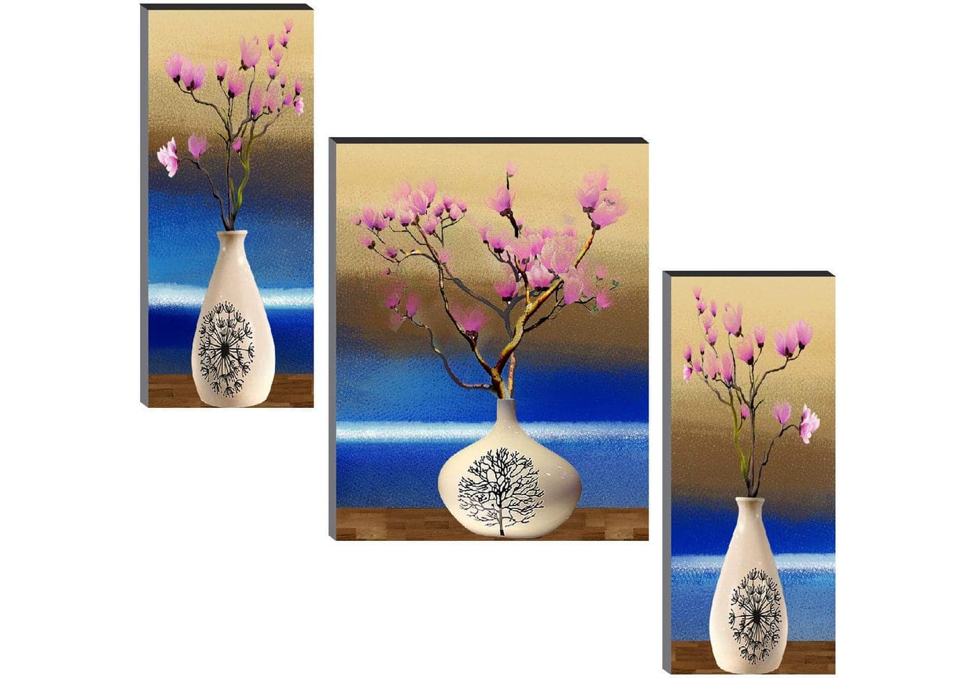 SAF paintings Figures, Religious, Floral Beautiful Flower Pot UV Textured Self Adhesive Home Decorative Painting (Multicolor, 18 Inch X 12 Inch SANFJM31362) - Set of 3