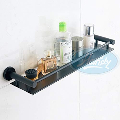 HANDY Luxurious Black Stainless Steel Bathroom Shelf, Bathroom Accessories Shower Shelves Wall Mounted, Shower Storage, Kitchen Shelf (Color- Matte Black - Size 16 inches)
