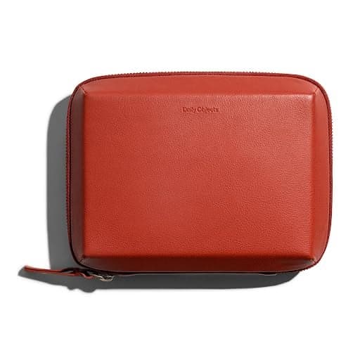 DailyObjects Leather Travel Electronic Accessories Storage Bag | Portable Gadget Organizer Case | Tech Kit Pouch for Cables, Drives, Chargers, Adapters, Power Banks | Charger Wire Organiser - Red
