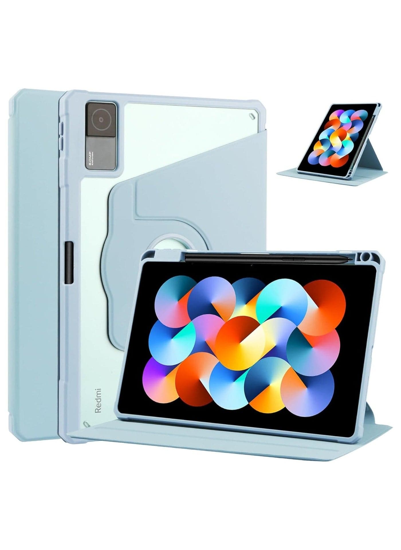 Case Suitable for Xiaomi Redmi Pad Se 11 Inch 2023 Release, Acrylic Can Rotate 360 ° Full Package Bracket Transparent Shell (Blue)