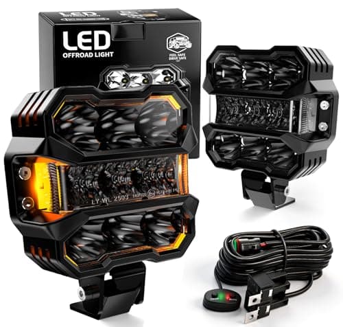 AUDEXEN 45 Inch LED Pods Lights 110W Offroad Driving Light with Amber Side Marker 800 Bright White Amber Combo Work Lights Flood Spot Beam LED Cubes Fog Lamp for Jeep Trucks ATV UTV RZR SUV