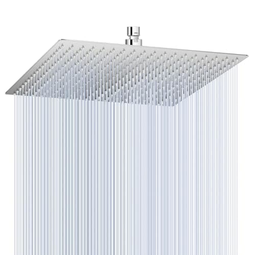 KINLIV 16 inch Large Rain Shower Head Ceiling Mounted - All Metal 304 Stainless Steel, Full Body Rainfall Shower with 324 Silicone Nozzles - Waterfall Bathroom Square Showerheads, Chrome Polished