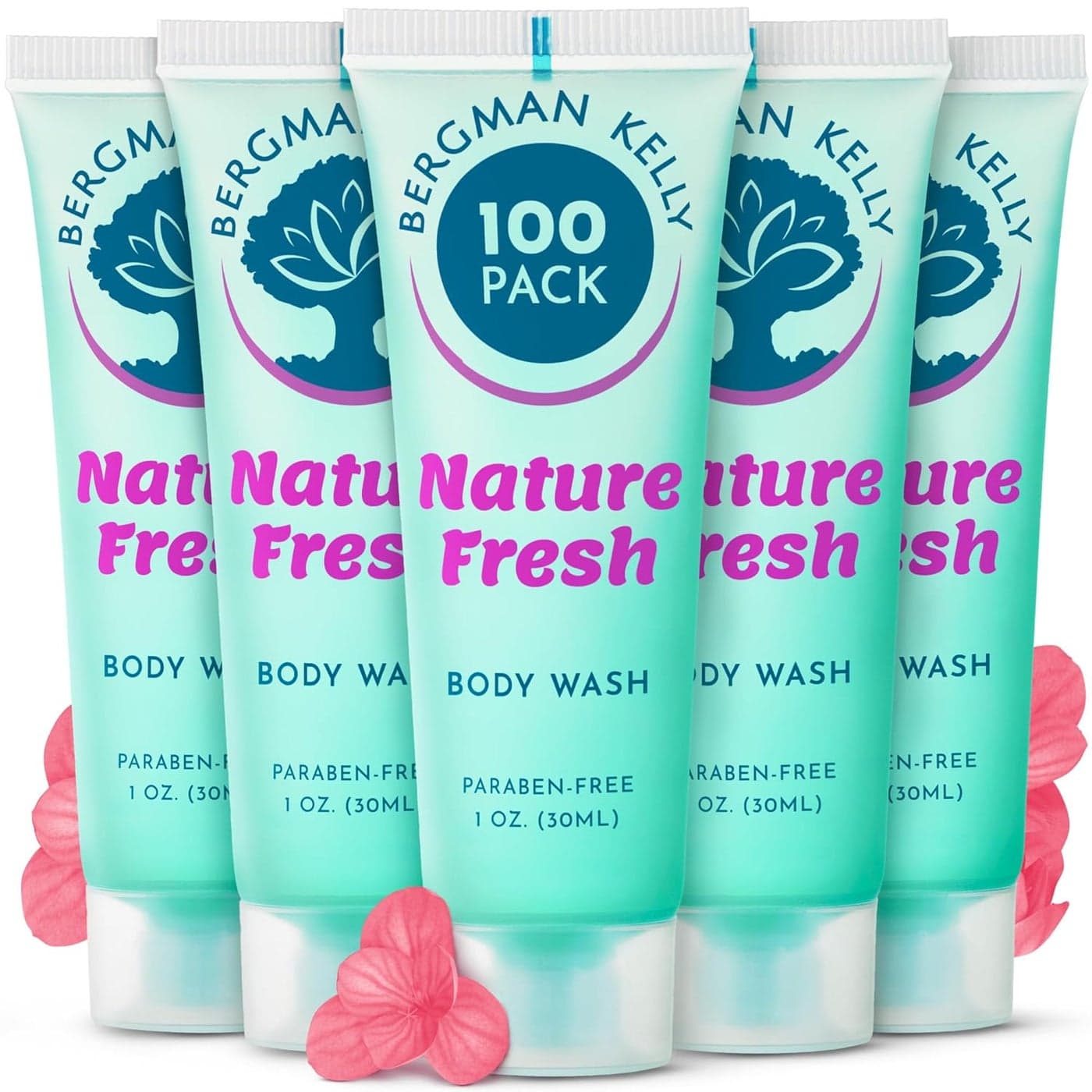 BERGMAN KELLY Travel Size Body Wash (1 fl oz, 100 PK, Nature Fresh), Delight Your Guests with a Refreshing & Soothing Hotel Body Wash, Quality Mini and Small Size Guest Hotel Toiletries in Bulk