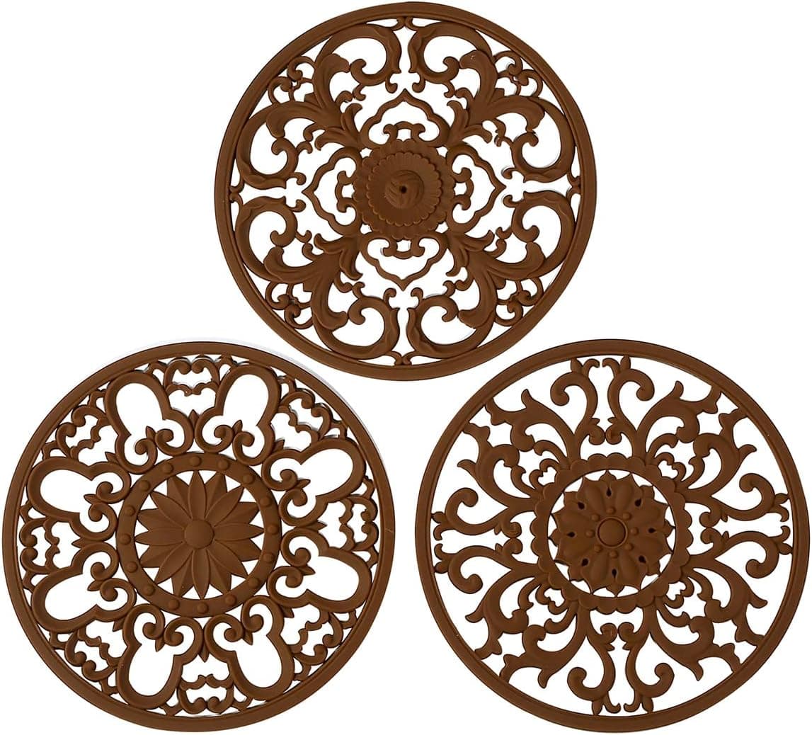 Extra Thick Silicone Trivet Mat for Hot Dishes Hot Pots and Pans Pot Holder Hot Pad to Portect Your Table and Countertop Kitchen Decor and AccessoriesChocolate BrownSet of 3