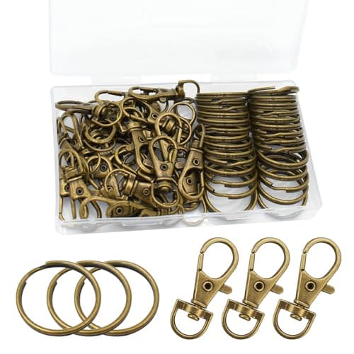 60 Pcs Premium Bronze Swivel Clasps Lanyard Snap Hooks with Key Rings, Key Chain Clip Hooks Lobster Claw Clasps for Keychain Clip Lanyard, Jewelry Making, DIY Crafts