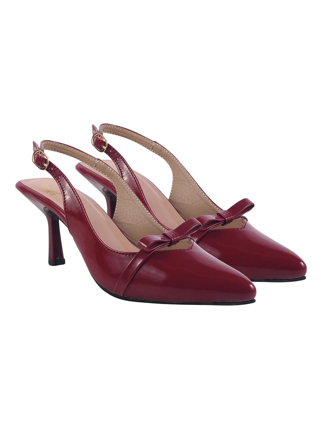 Shoetopia Women's Cherry Slingback Pumps – Pointed Toe Classic High Heels with Bow Knot and Adjustable Strap EU36