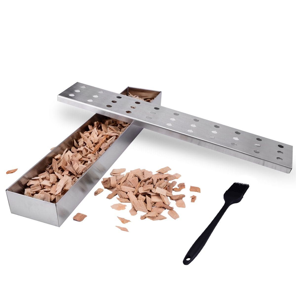 Smoker Box Lightique Stainless Steel BBQ Smoker Box for Gas Grilling Works with Wood Chips Grill Smoker Accessories Reusable Smoker Box with Lid for Gas Grill or Charcoal Grill 13x 24 x 12