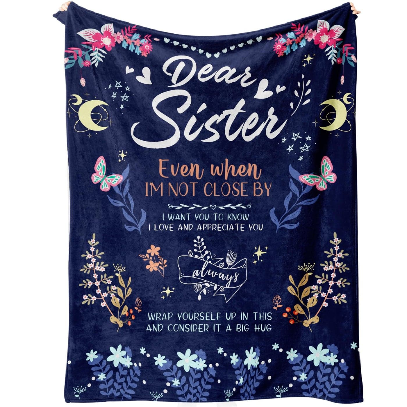 BeneCharm Sister Blanket Sister Gifts from Sister or Brother Anti Pilling Blanket Present for Sisters Happy Birthday Sister Sister Throw Blanket 50 x 60 Navy Blue