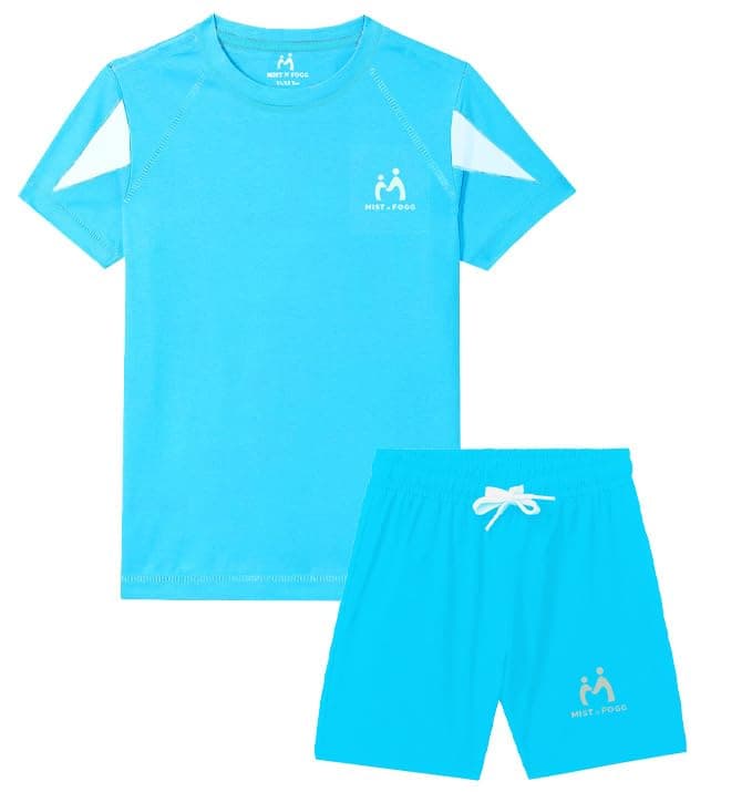 MIST N FOGG Boys and Girls Sports T-Shirts and Short Set(Aqua Blue_13-14 Yrs)