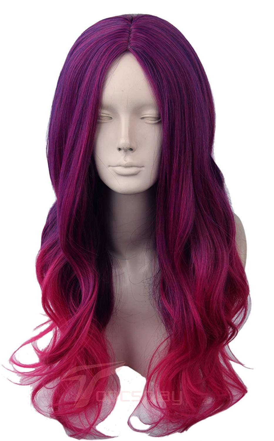 Topcosplay Women's Wig Long Deep Wave Cosplay Halloween Costume Wigs Purple Red Gradient Ombre Middle Bangs