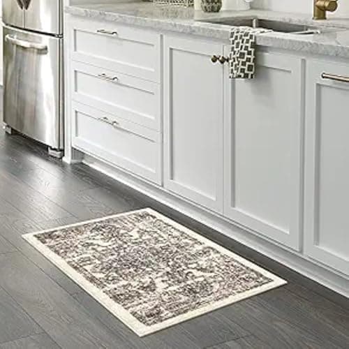 Maples Rugs Tapestry Farmhouse Area Rugs Made in USA Washable Non Slip Indoor Carpet for Entryway Foyer Kitchen and Bathroom 18 x 210 TaupeGrey
