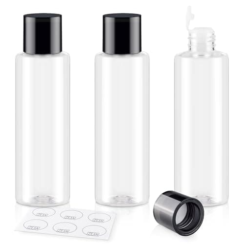 ZEJIA Clear 150ML5OZ Travel Size Toiletries 3 Pack Plastic Travel Bottles Double Leak Proof Travel Size Containers for Shampoo Lotion Body Wash Refillable Empty Travel Bottles with 6pcs Labels