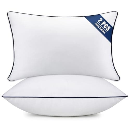 Throw Pillow Inserts Set of 2-Fluffy Square Cushions with 100% Cotton Covers-Decorative White Pillow Fillers for Sofa, Bed, Couch, Living Room, Indoor Hotel Pillows (12x20 Inch (Pack of 2)-Blue Edge)