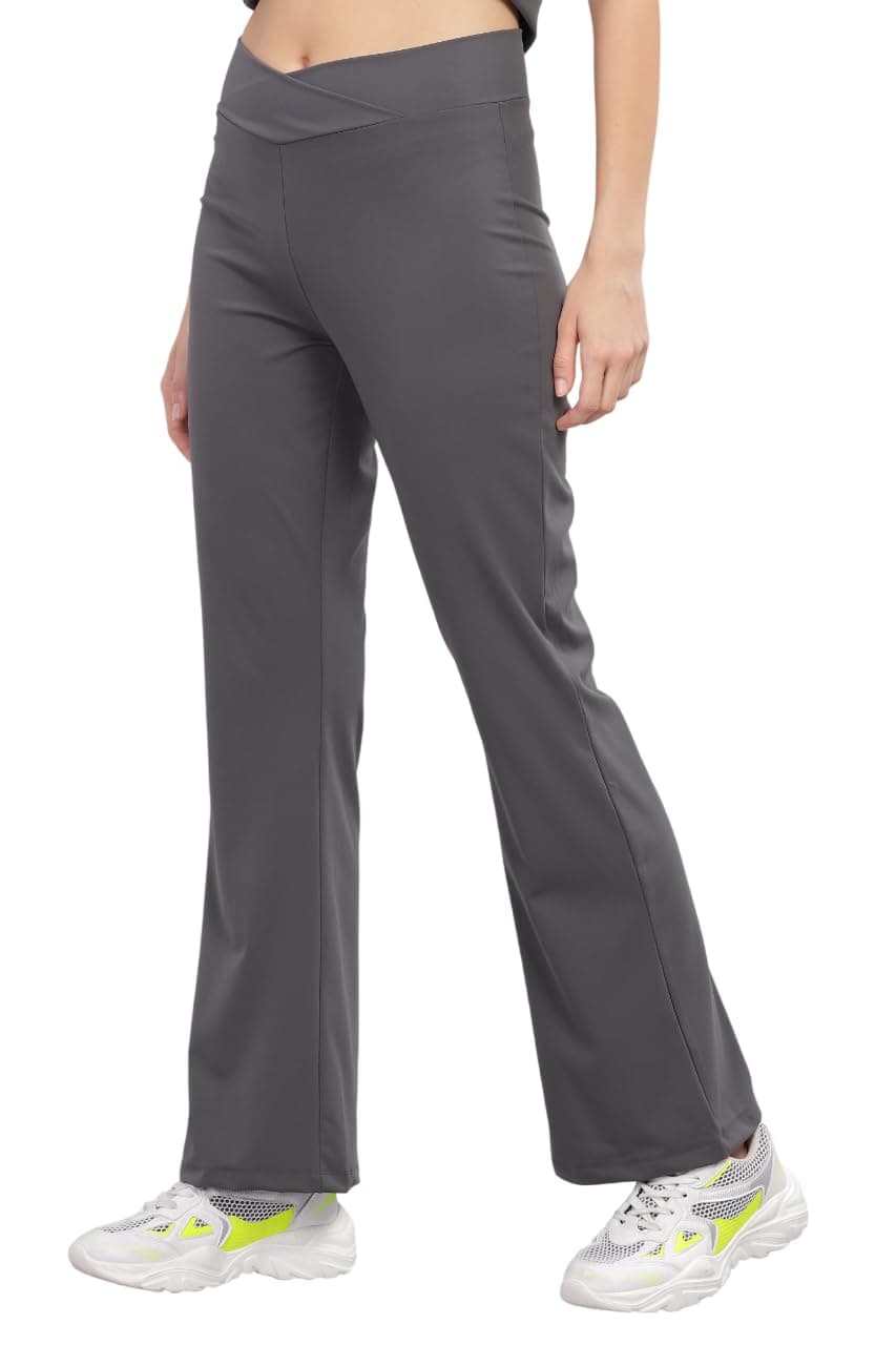 DOMIN8 Women's Relaxed Track Mid Rise Pants (AW24FES0WTG05DY_Dark Grey, Large