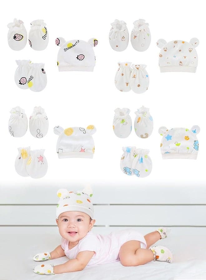 12 Pcs Baby Hats Mittens and Socks Set Newborn Mittens No Scratch Baby Hats and Newborn Socks for 0-1 Year