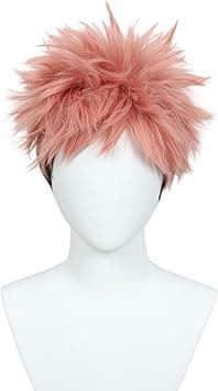 Linfairy Short Pink Black Anime Cosplay Wig Halloween Cosplay Party Wigs for Men