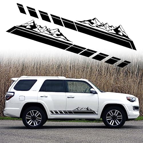RUIANTE 2pcs Mountains Forest Graphic Stickers Car Body Door Side Decals Auto Long Stripes Vinyl Decal Racing Accessories for Car Pickup Truck SUV Camper Trailer Universal Black