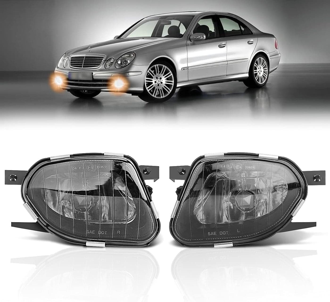 TangMiGe Fog Lights for Mercedes Benz E-Class (2003-2009) - Smoke Lens, 1 Pair