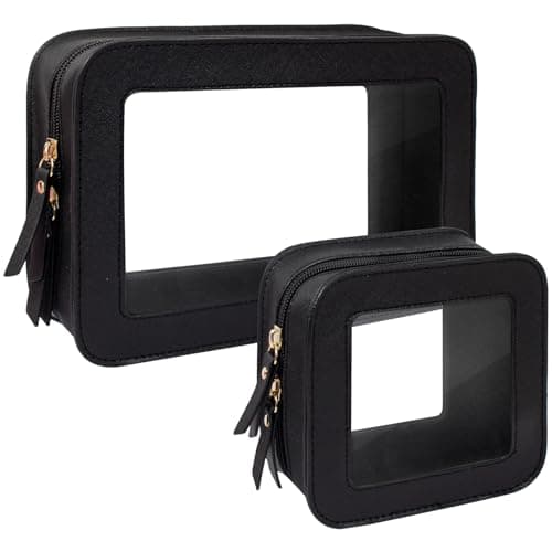 KOTORA Clear Makeup Bag Set for Women Portable Clear Make up Bag Cute Waterproof Travel Cosmetic Bag Toiletry Bag for Car Essentials Bag Black