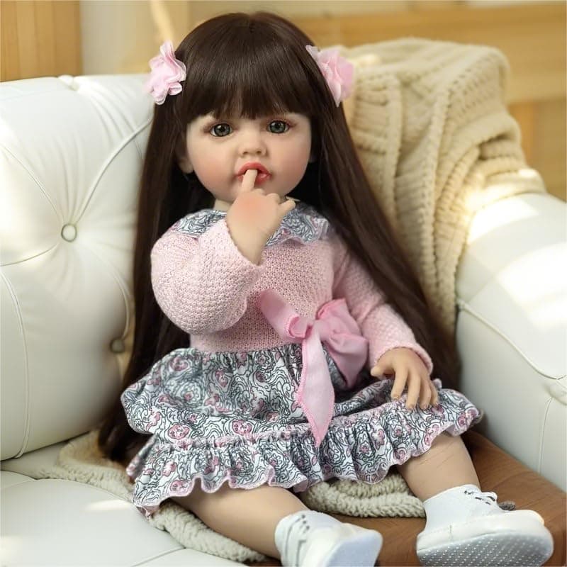 Pinky Reborn 22inch 55cm Real Life Reborn Baby Dolls Girl Full Body Soft Vinyl Silicone Realistic Newborn Dolls Lifelike Baby Doll Toy for Kids 3