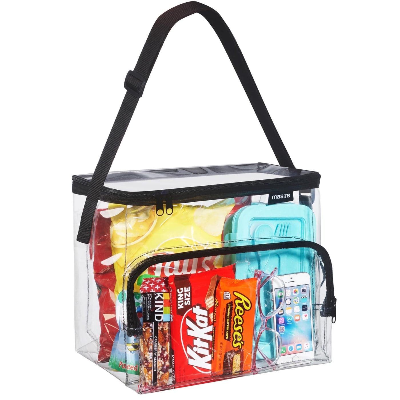 Masirs Clear Lunch Bag Durable PVC Plastic See Through Lunch Bag with Adjustable Shoulder Strap Handle for Prison Correctional Officers Work Stadium Approved Freezer Proof Medium