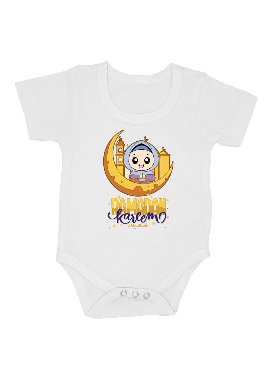 My First Ramadan Abu Dhabi Printed Outfit - Romper for Newborn Babies - Short Sleeve Cotton Baby Romper for Baby Girls - Celebrate Baby's First Ramadan in Style