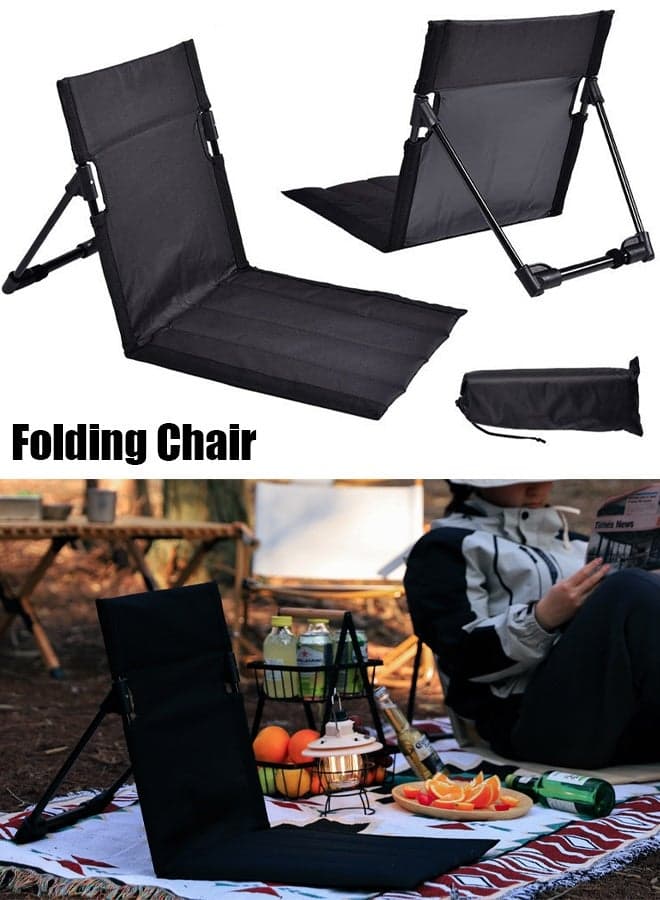Ultra-Light Folding Camping Chair with Backrest Outdoors Relaxing Floor Seat for SwimmingPool Beach Lawn Picnic Road Trips Including Storage Tote Bags (Black)