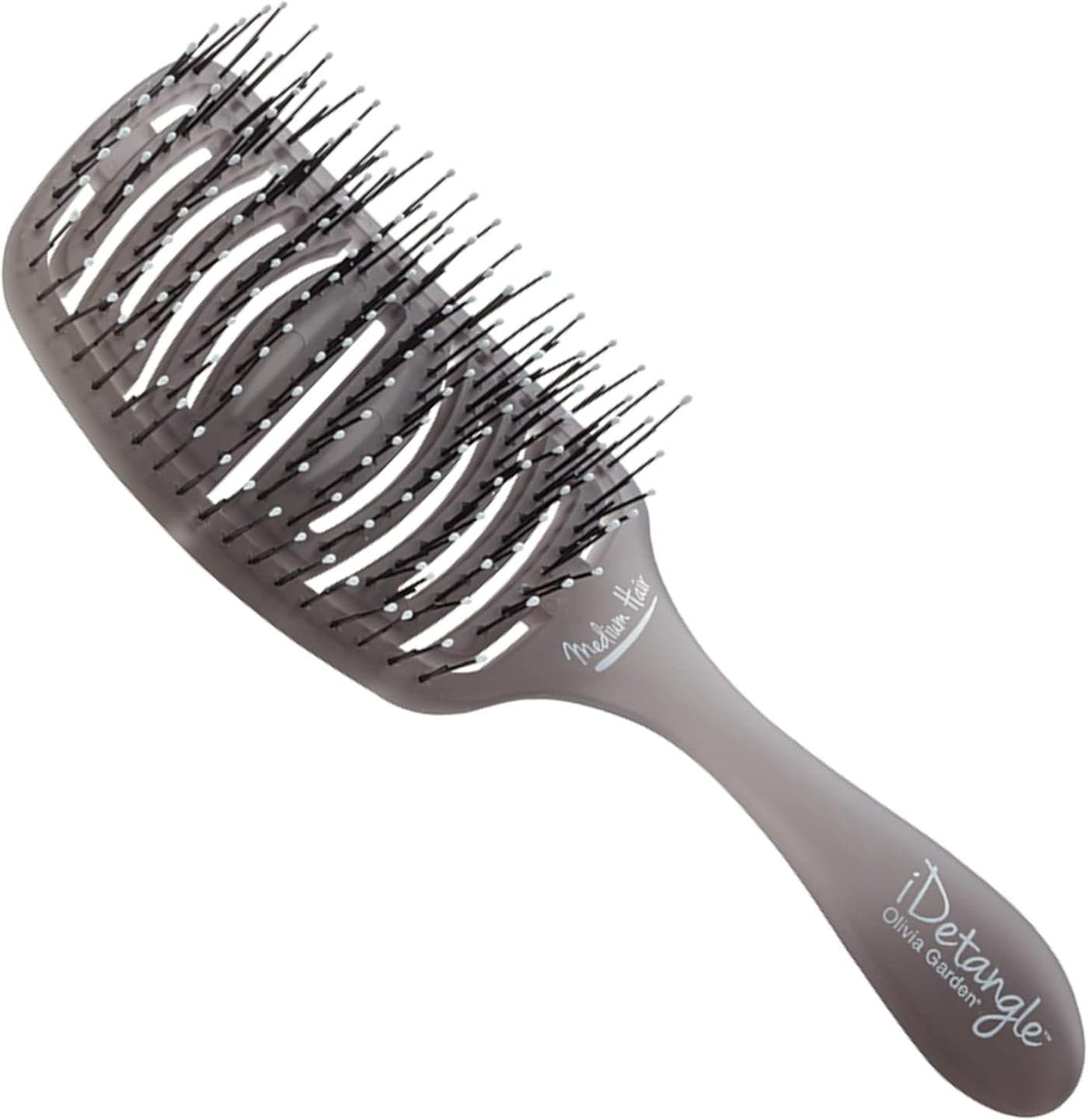 Olivia Garden iDetangle Hairbrush for Medium Hair Detangler for Wet Dry Hair Easy Painless Detangling Women Men Children Flexible Curved Detangle Hair Brush for Regular Hair Grey