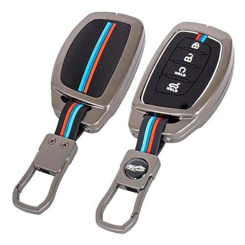 TEKCOOL Premium Metal Soft Car Key Cover Shell with Keychain & Full Protection Compatible with Hyundai Creta, I-20, Venue, Elantra, and Tucson 4 Button (4 Button Smart Car Key), Multicolor