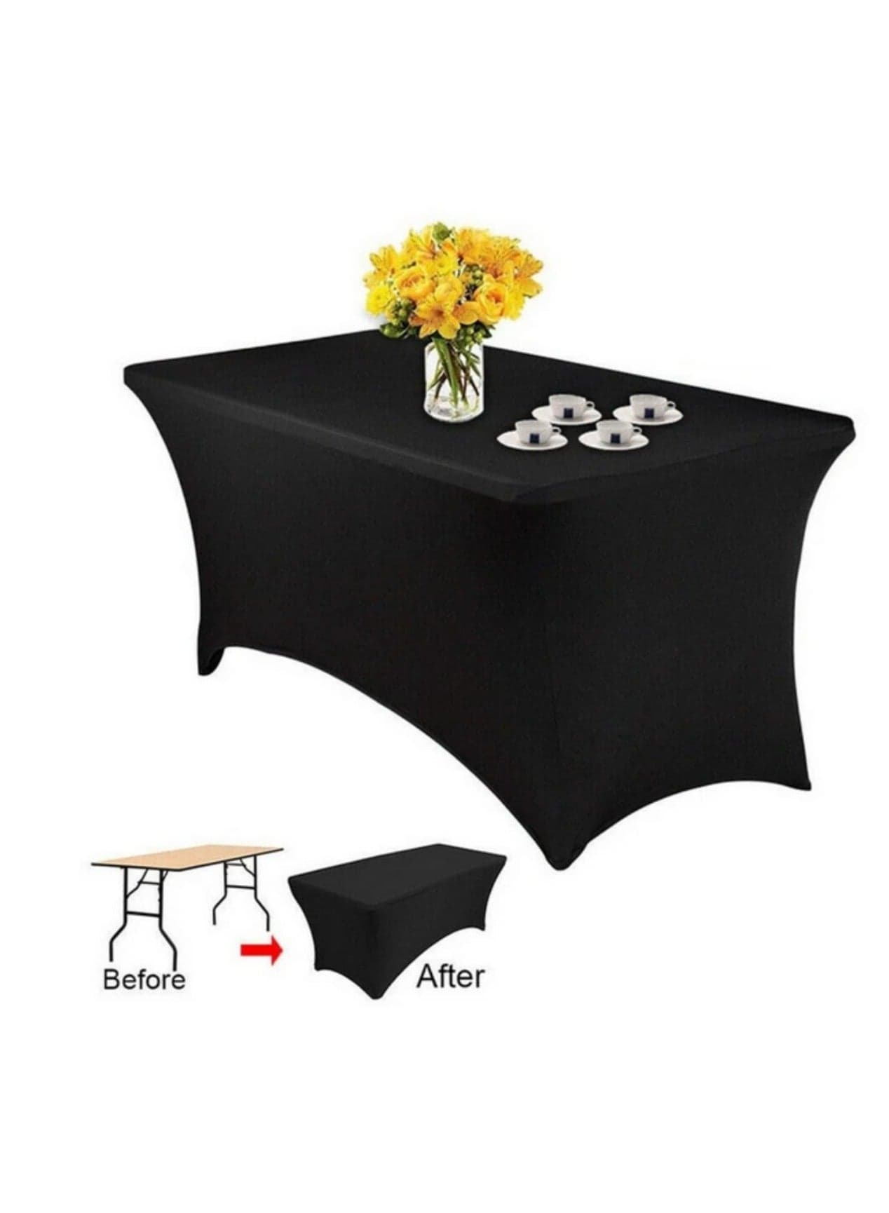 Spandex Stretch Tablecloth Rectangle Skinny Table Cover 8FT Universal Fit Washable Wrinkle Resistant Tablecloth for Business Events Banquets Parties Weddings Celebrations