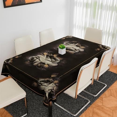 Kuber Industries Rectangular Dining Table Cover | Tabletop Cover | Table Buffet Cover | Table Linen Cover | 6-Seater Table Cloth | Table Cloth Cover | Gulab Painting | DTC | 60X90 Inch | Brown