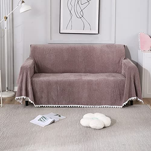 HOKIPO Chenille Thick and Soft Sofa Cover Throw Blanket Dog Couch Protector 2 Seater, 180 (D) x 240 (L) cm, Brown (AR-4643-N2)