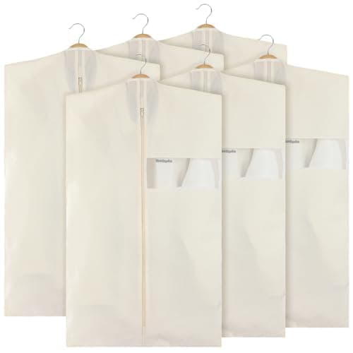 Aliceset 6 Pcs 24 x 40 Inches Cotton Garment Bags for Hanging Clothes, Canvas Suit Bags for Clothes Coats Jackets Shirts Closet Storage Travel Gusseted Hanging Garment Cover